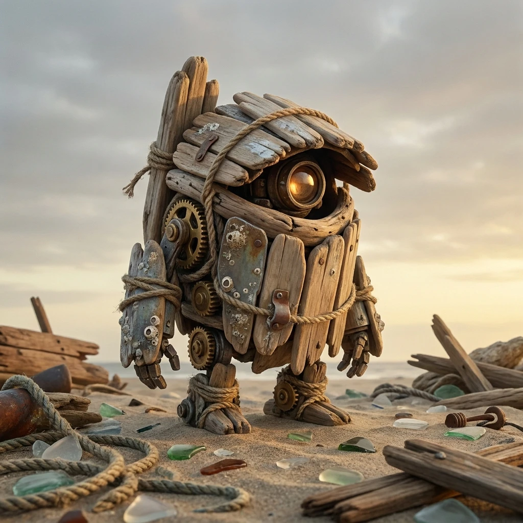 Hollow — the plank-shell robot with one peeking eye