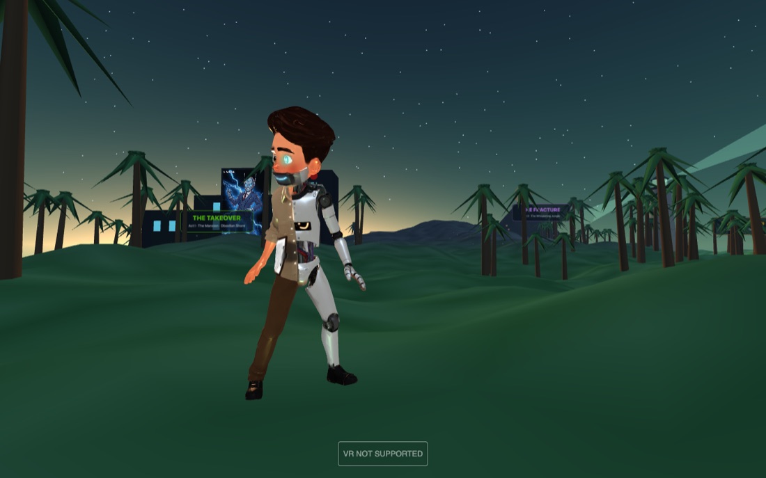 Chip the intern standing at the island dock in full 3D