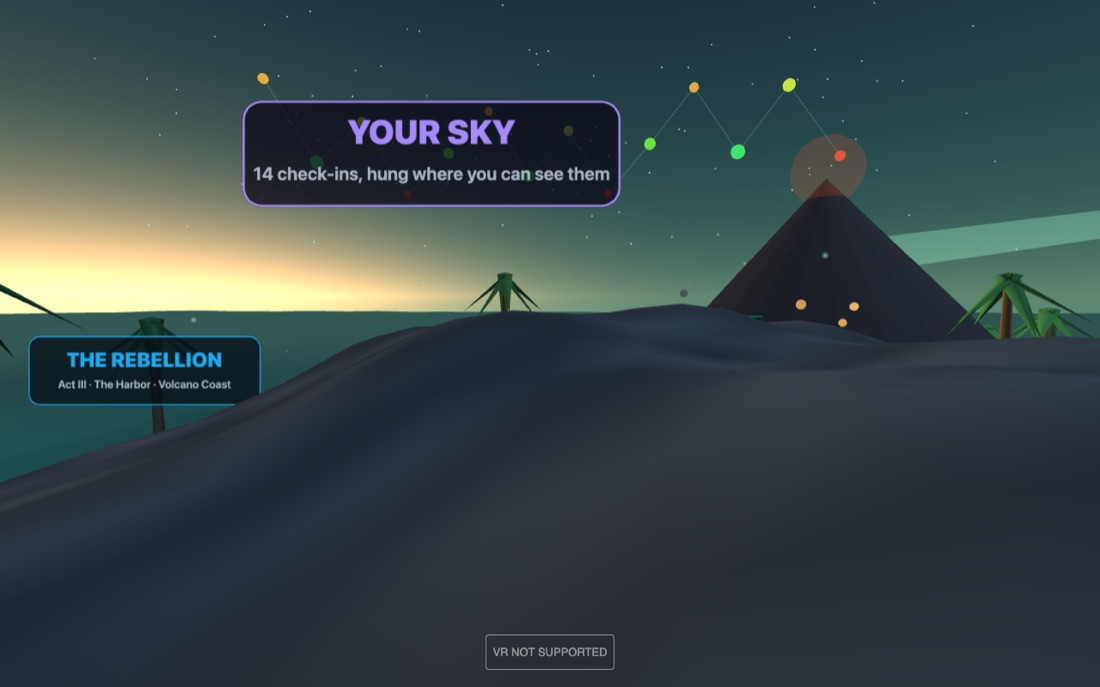 YOUR SKY — mood check-ins hung as a constellation over the island's north bluff