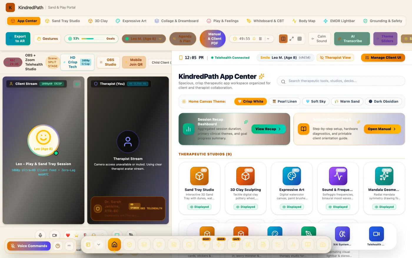 The App Center: the studio's own home screen listing every room.