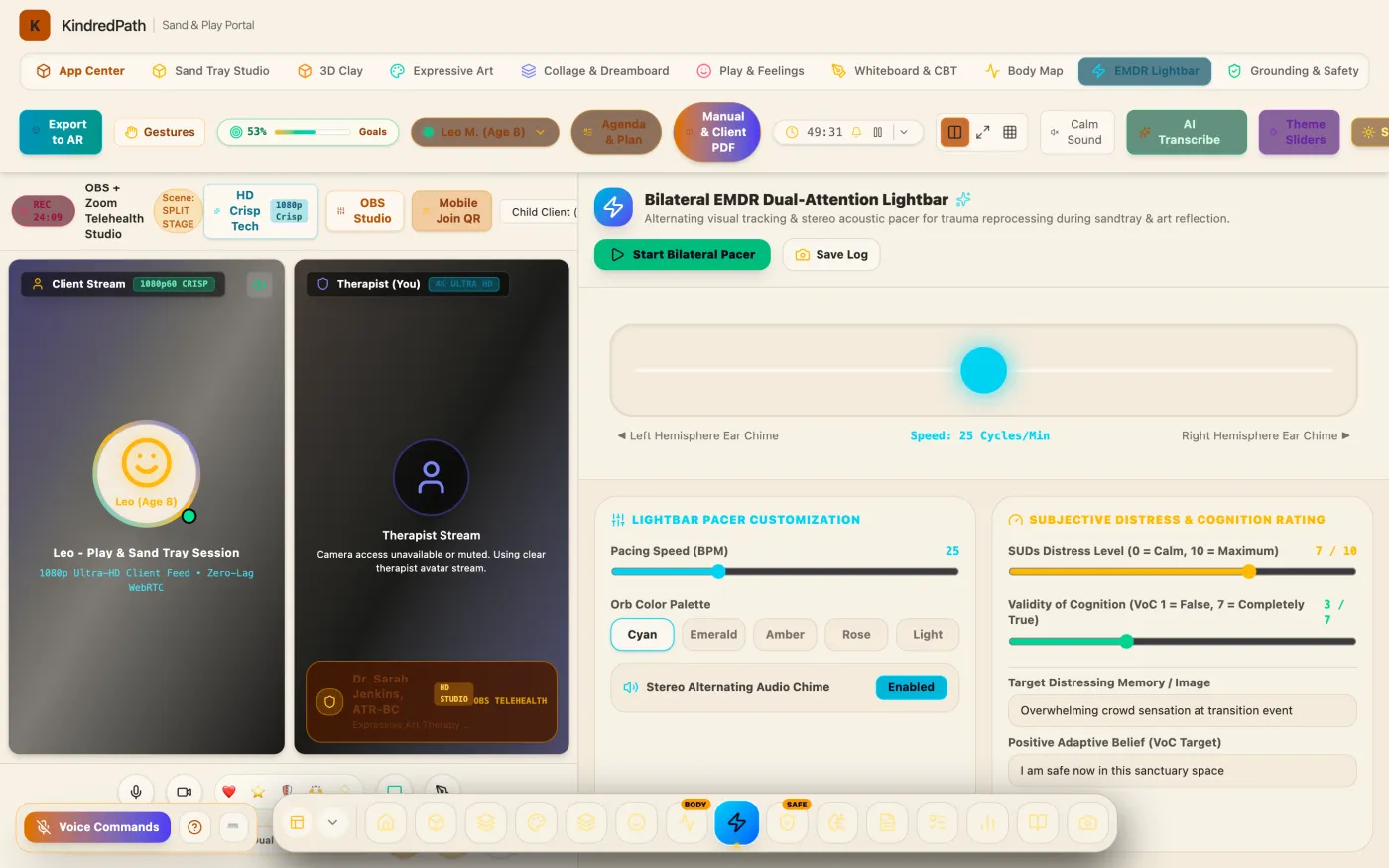 The EMDR Lightbar studio: a bilateral stimulation lightbar with speed and pattern controls.