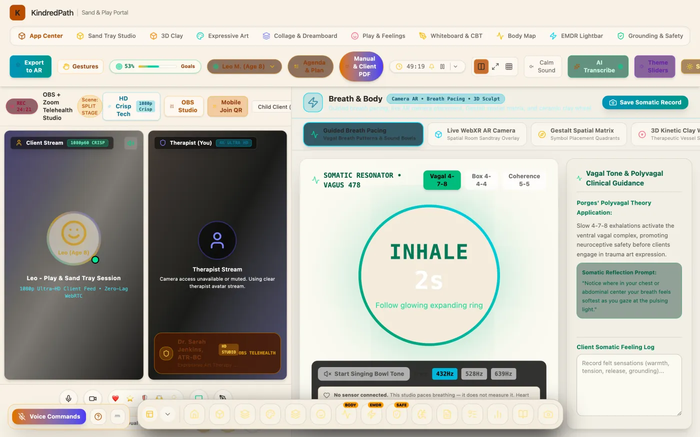The Breath and Body studio: a breathing pacer with visual guidance.