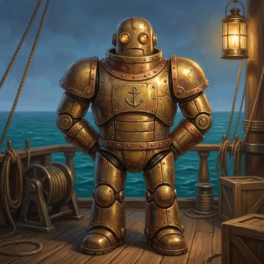 Anchor — a heavy plated robot standing at parade rest