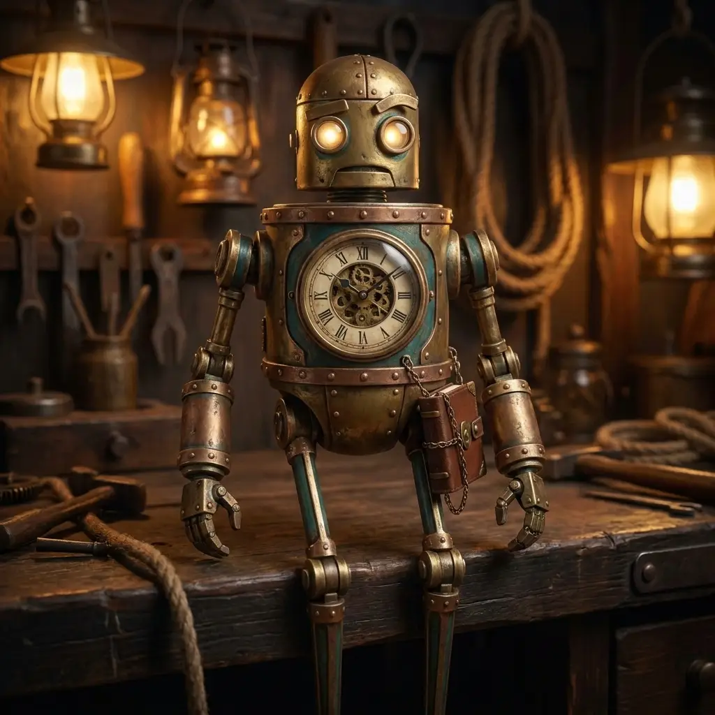 Tick — a tall thin clockwork robot with a clock-face chest